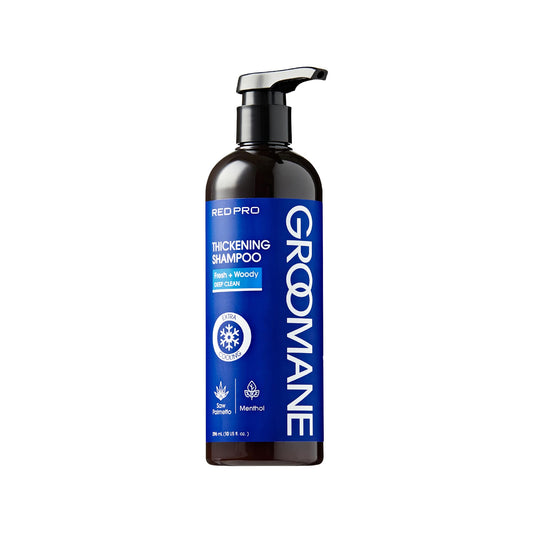 RED Pro GROOMANE Men Biotin Shampoo for Thinning Hair, Clarifying Anti-Dandruff Scalp Care with Caffeine, Menthol & Tea Tree, Strengthens Roots, Promotes Thicker-Looking Hair, Sulfate-Free