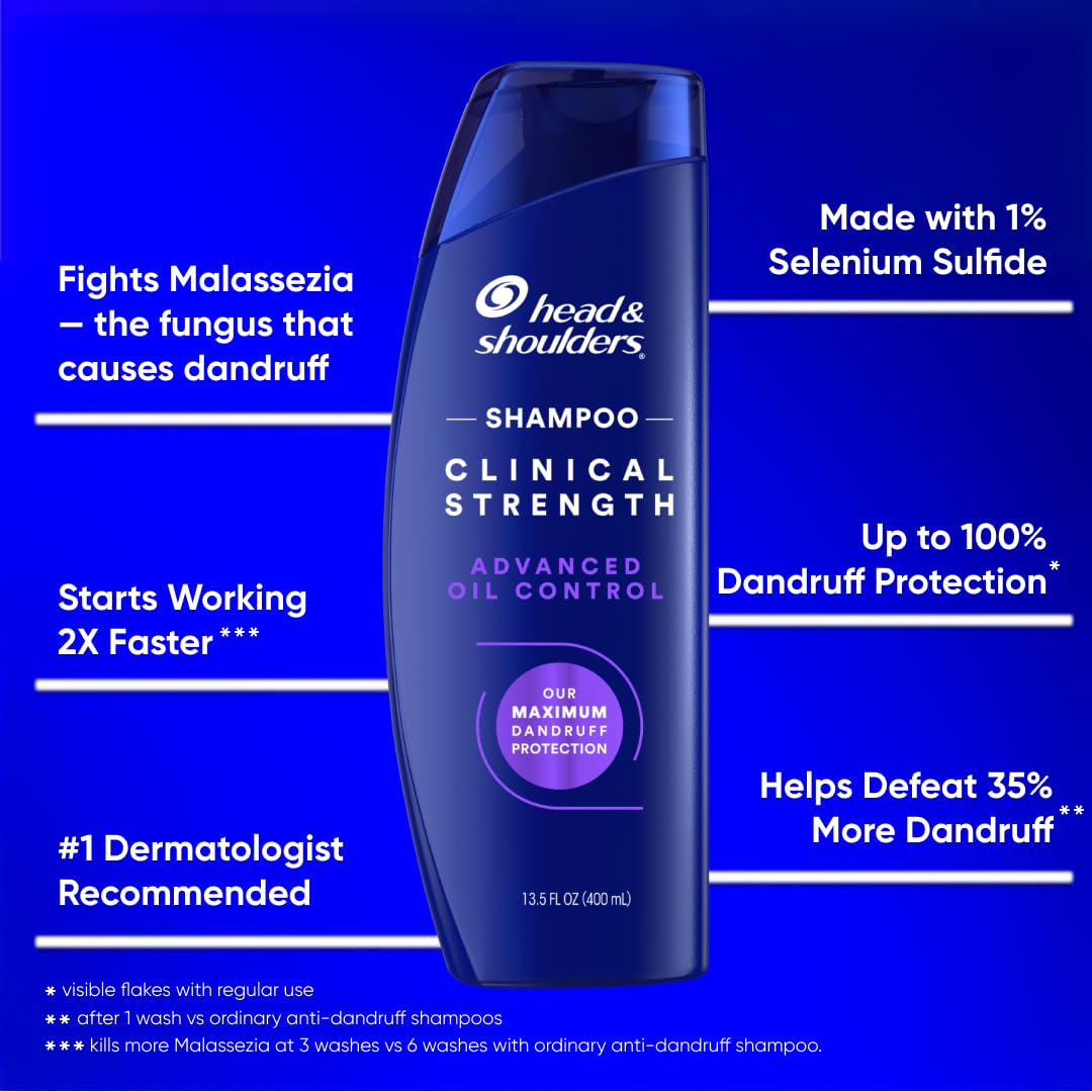Head & Shoulders Anti-Dandruff Shampoo with 1% Selenium Sulfide, Clinical Strength Advanced Oil Control Twin Pack, Seborrheic Dermatitis Relief, Oily Scalp, 13.5 Fl Oz