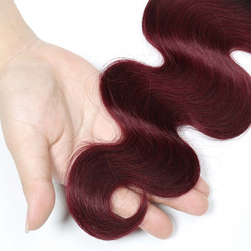 Burgundy Bundles Human Hair Red Human Hair Bundles Body Wave Bundle 12 14 16 Inch Ombre Red 1B99J Bundle Brazilian Virgin Remy Hair Extensions Hair Weave