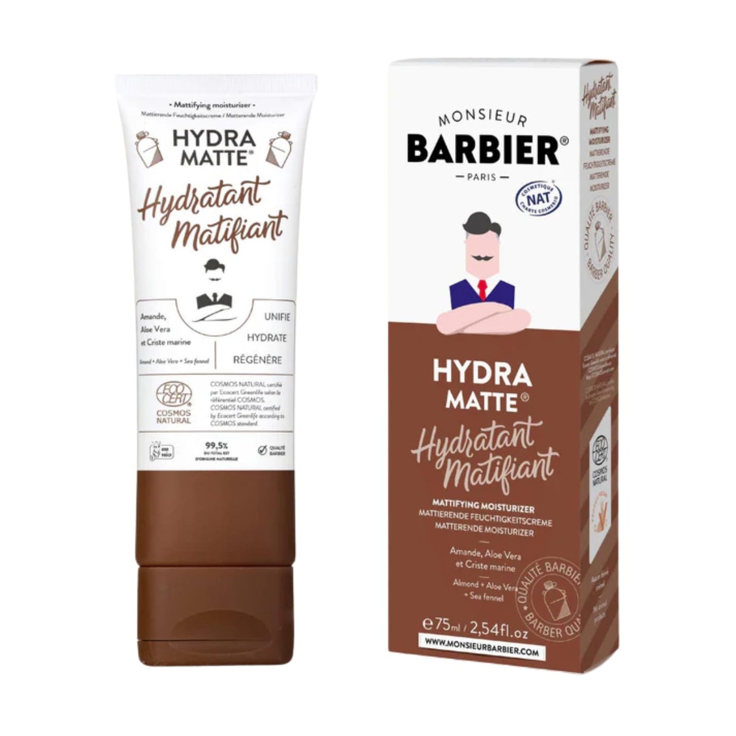 Monsieur Barbier Mattifying Moisturizer Face Cream Hydra Matte Hydrating Facial With Aloe Vera, Sweet Almond Oil, Sea Samphire Deep Hydration, Nourishes Eliminates Shine Non-greasy Made in France 75ml