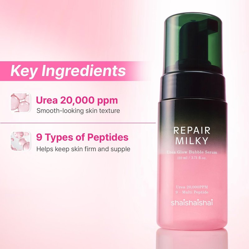 shaishaishai Repair Milky Urea Glow Bubble Serum, Gentle Glow Serum with Peptides, collagen bubble moisturizer, milky glow, Korean Skincare, 3.38 Fl Oz