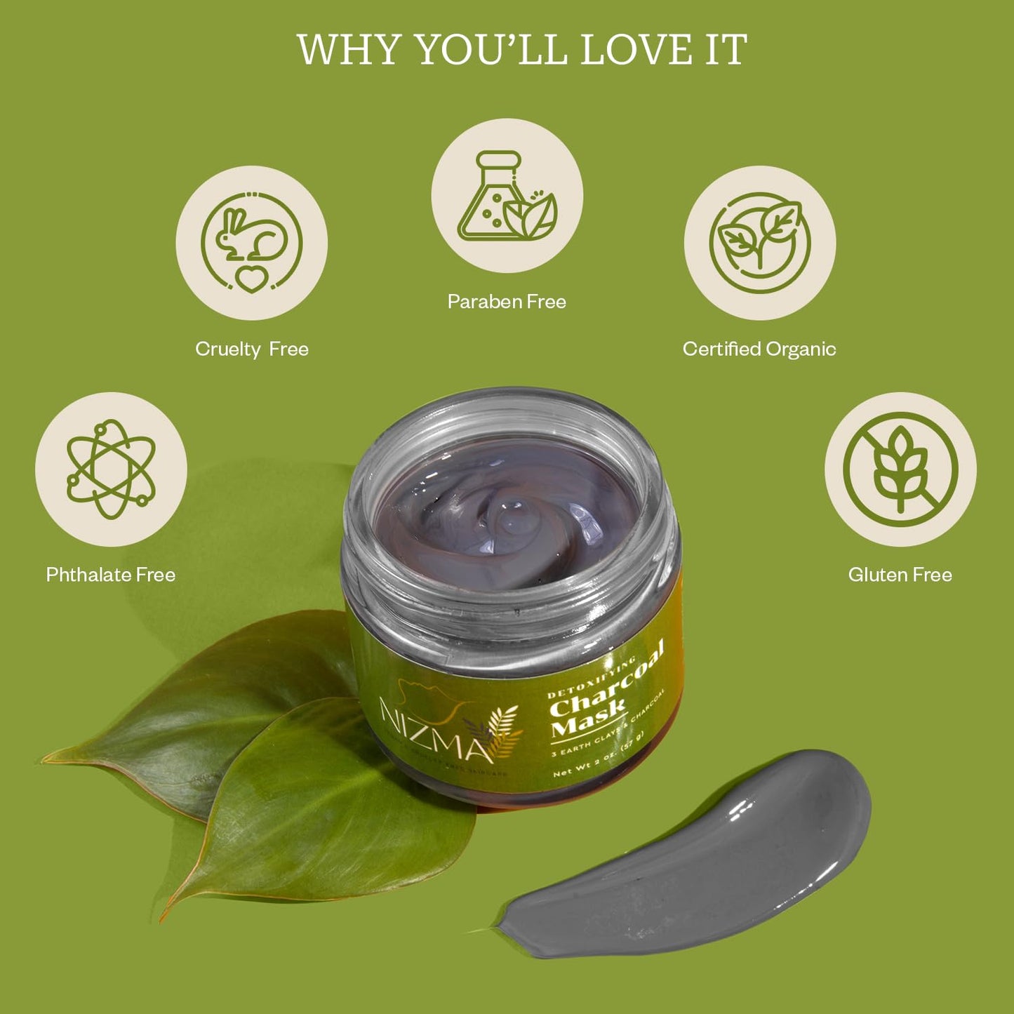 Detoxifying Charcoal Mask with Triple Clay & Organic Lecithin – Deep Cleansing, Pore Refining, Hydrating Face Mask – Rose Scented, Natural Skincare – 2 oz