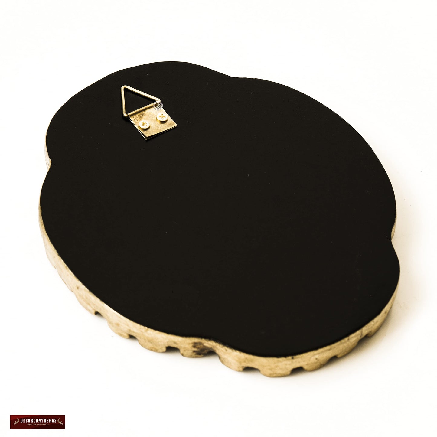DecorContreras Small Oval Wall Mirror for Home Decor - Handmade Reverse Painted Glass Mirror with Frame Bronze Leaf from Peru