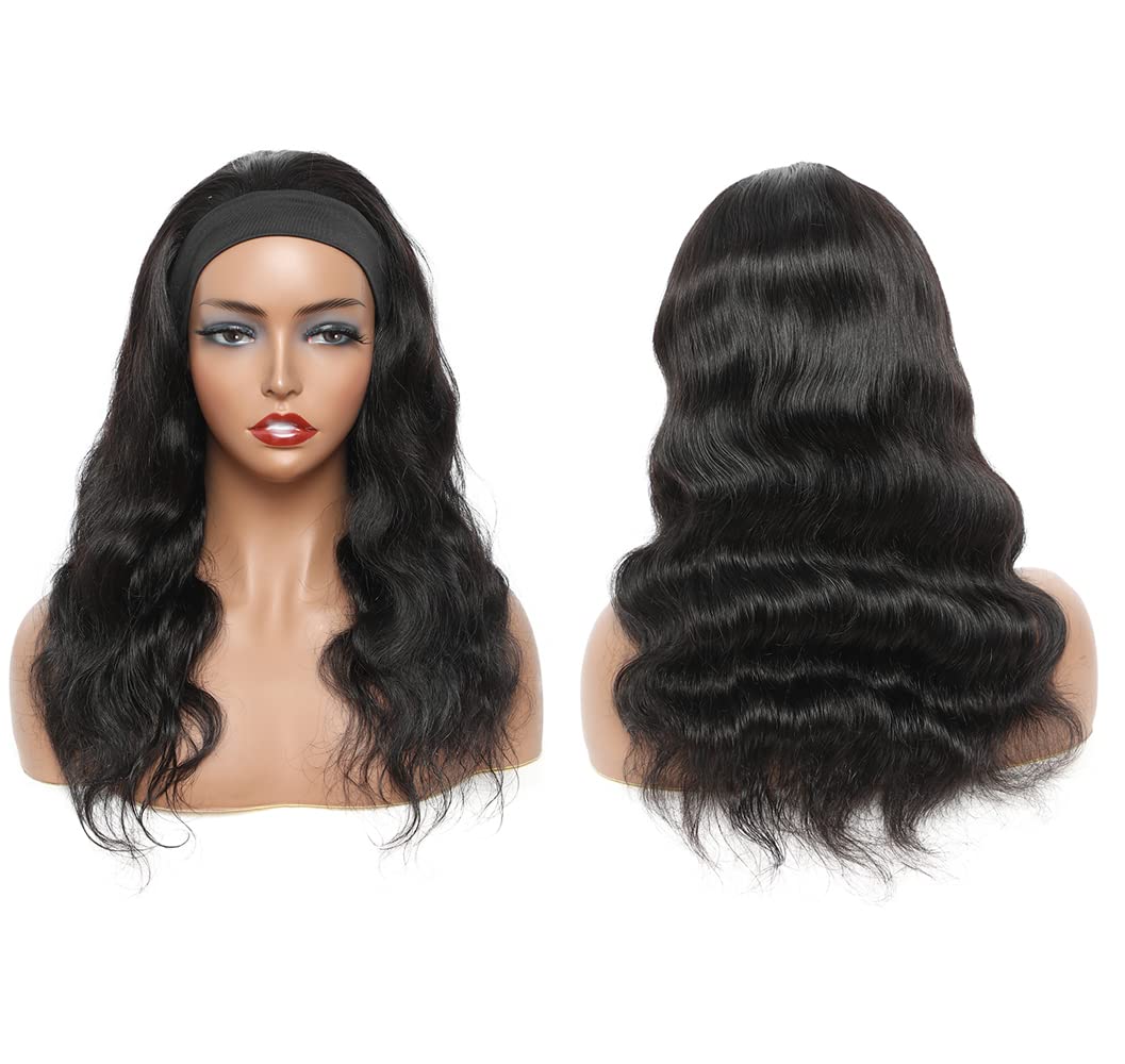 Miss Lee Headband Wig Body Wave Human Hair Headband Wigs For Black Women 12inch 150% Density Natural Black （12inch,Headband wig）