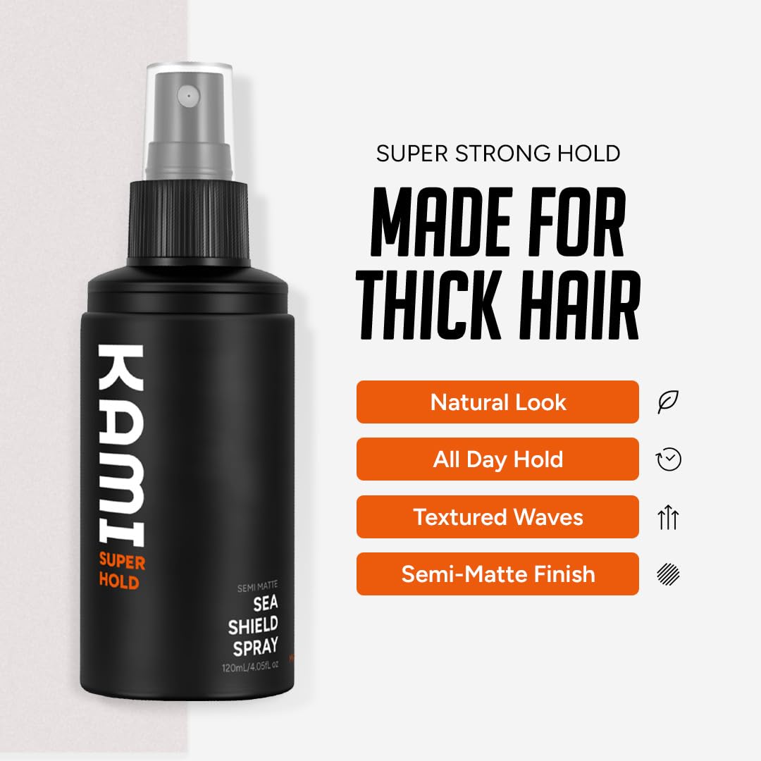 Kami Sea Shield Salt Hair Spray - Strong Hold Texturizing Spray for Thick Hair | Natural Waves & Volume, Premium Formula