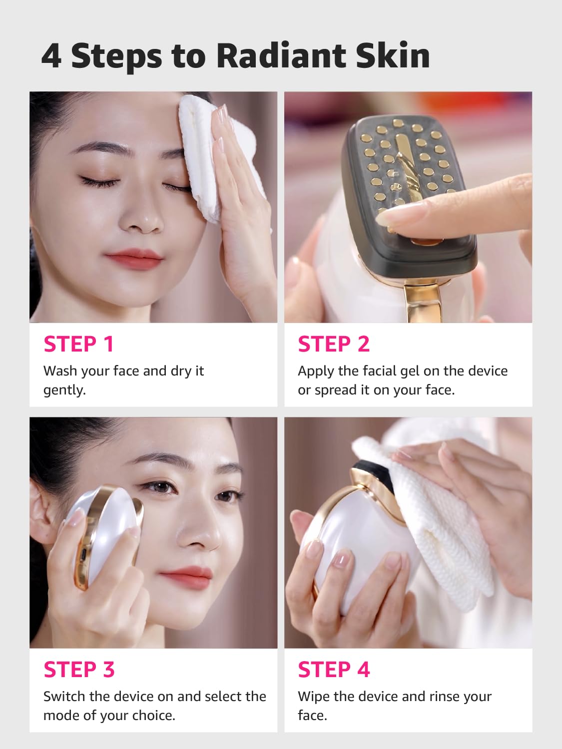Microcurrent Facial Device - 3-in-1 Light Therapy for Lifting, Tightening & Skin Rejuvenation | Portable Anti-Aging Device (White)