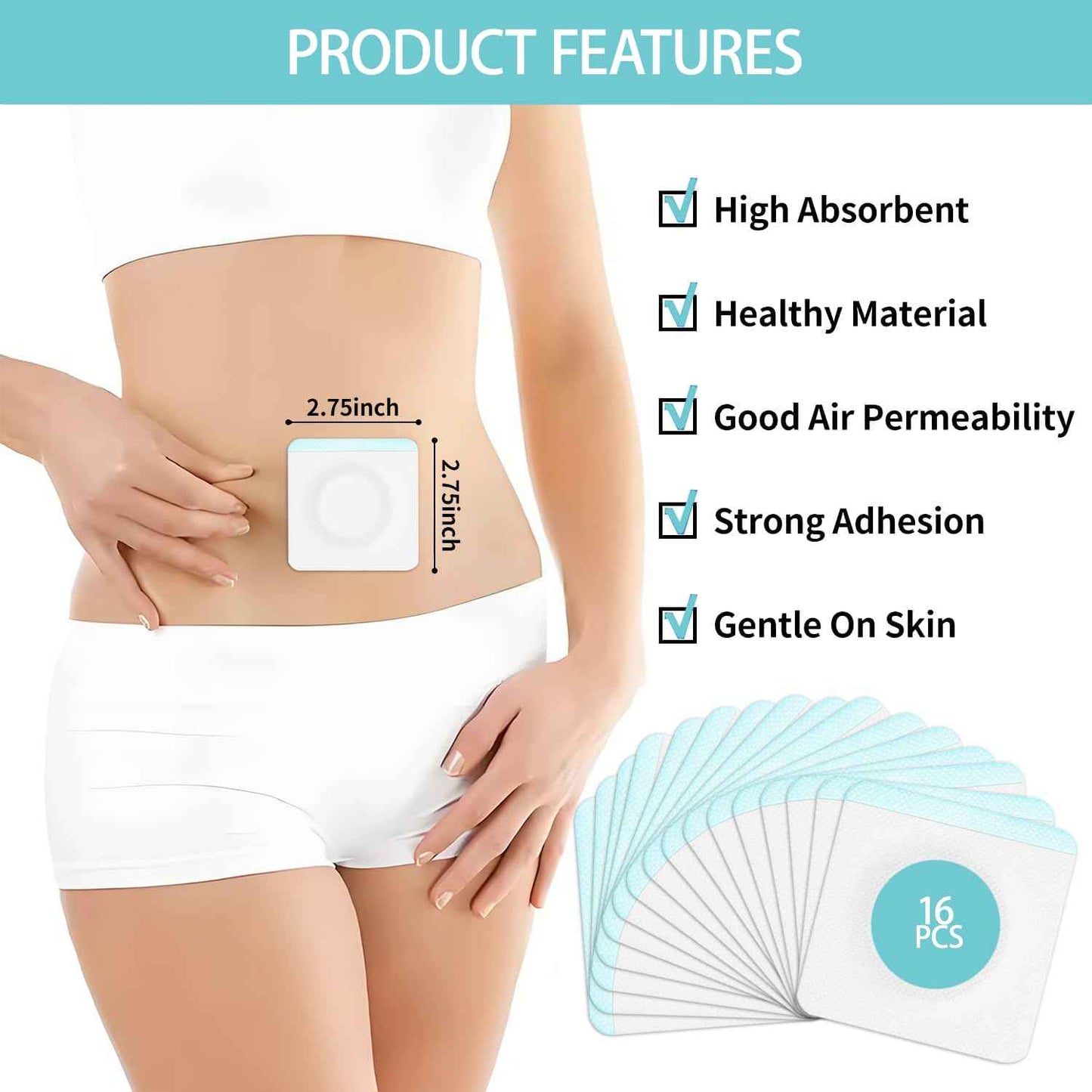 Disposable Castor Oil Pack Wraps, 50 Count – 3.2" Organic Cotton Belly Button Pads, Self-Adhesive & Leak-Proof, One-Time Use Cotton Patches for Clean Application