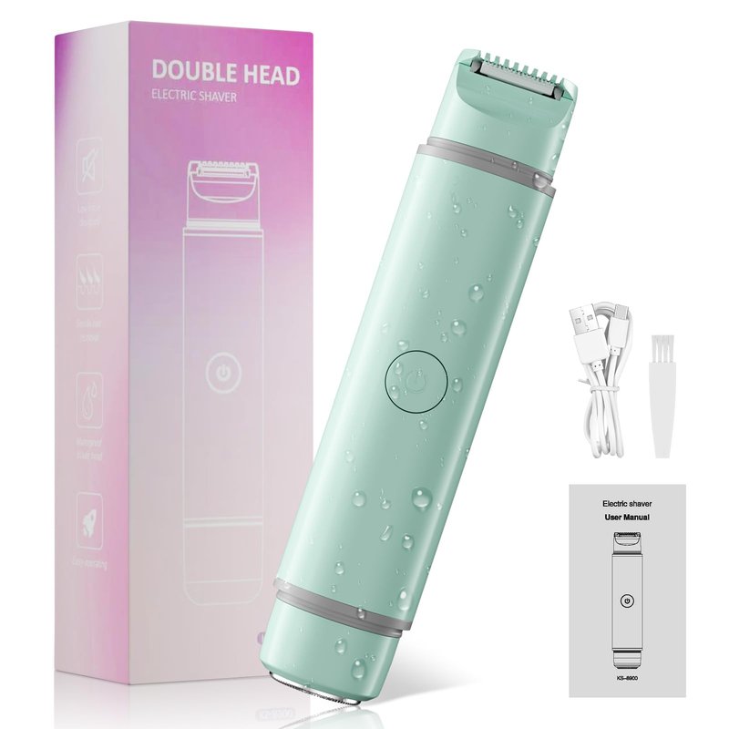 Bikini Trimmer for Women,Rechargeable Electric Razor Remover,2-in-1 Dual Heads Facial & Pubic Hair Removal for Ladies Pubic,FaceUnderarms,Legs Valentine's Day Gift Green