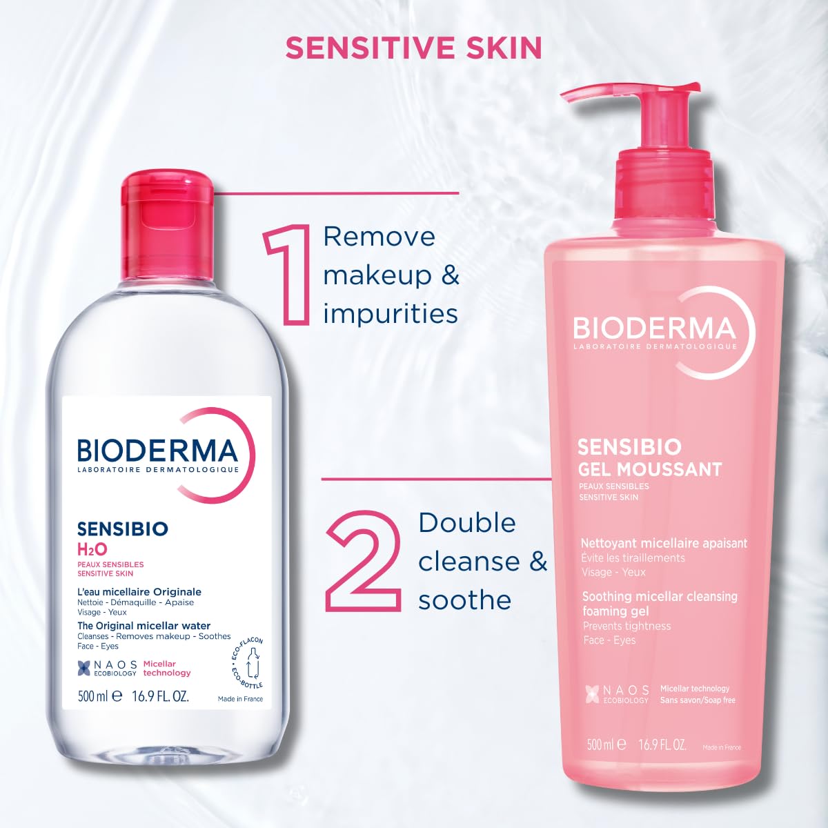 Bioderma Sensibio H2O Micellar Water - Gentle Makeup Remover & Face Cleanser for Sensitive Skin | 500ml