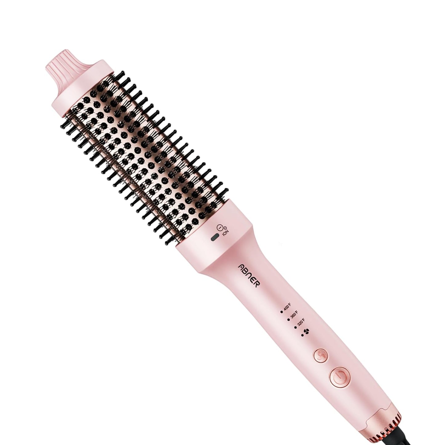 ABNER Thermal Ionic Brush, 1.5 inch Heated Round Brush for Blowout Look, Volumize, Style, Makes Hair Shinier & Smoother, Dual Voltage, Negative Ion Technology, Titanium, Temperature Settings