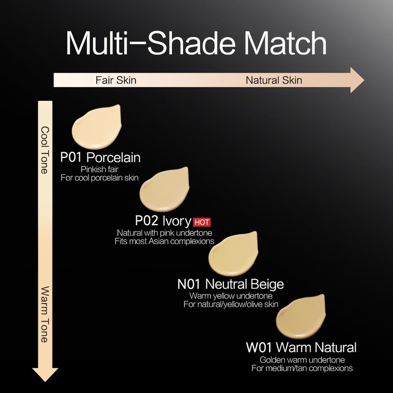 CARSLAN Black Magnet Liquid Foundation, 24H Longlasting Matte Finish Face Base Makeup, Waterproof, Smudgeproof, Buildable, Full Coverage Natural Finish, 30ml/1.05 Fl Oz, P01 For Fair Skin