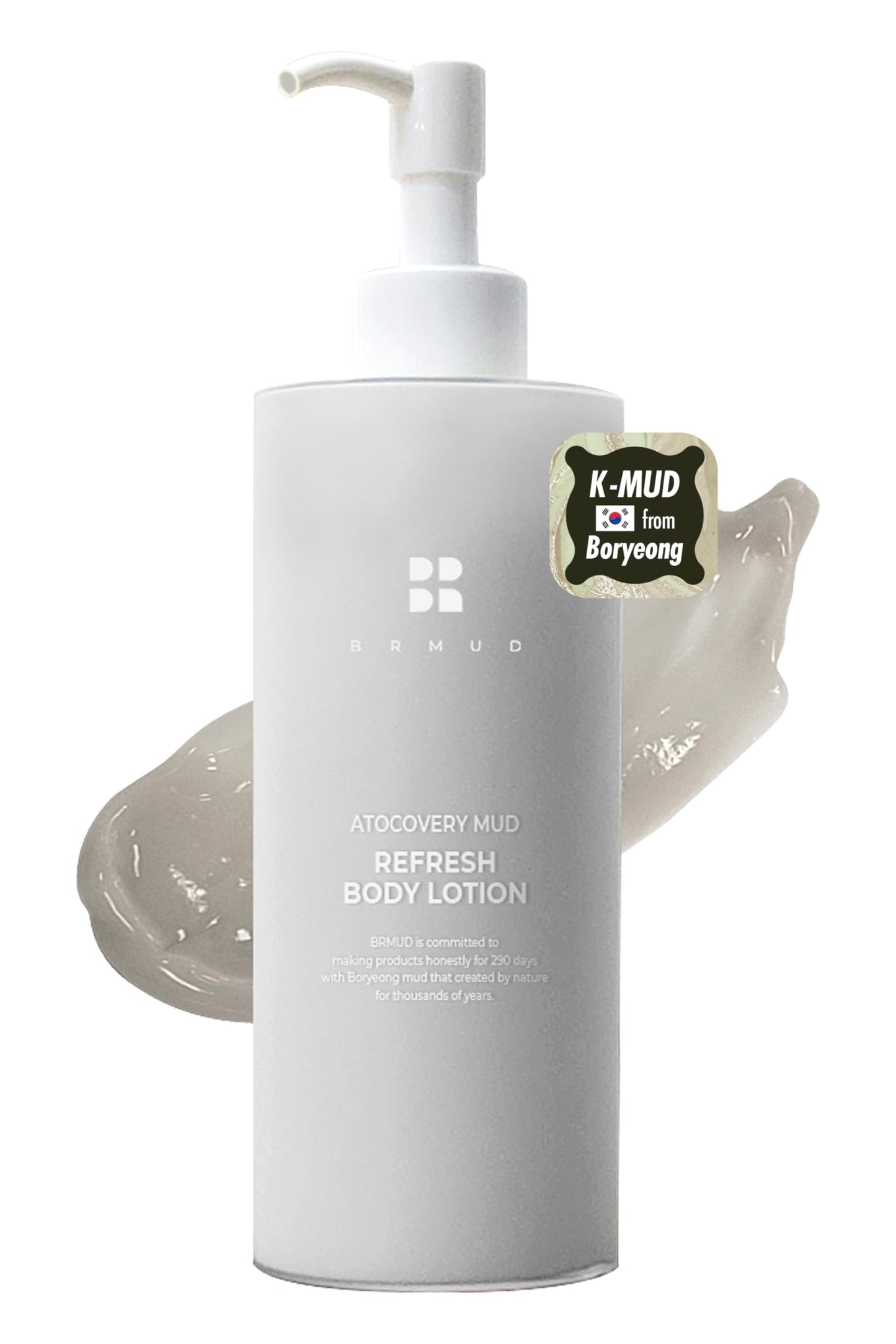 BRMUD Atocovery Mud Refresh Body Lotion - Ultimate Hydration Itchness Relief Boryeong Mud Body Moisturizer - Mild & Gentle Ingredients for Sensitive Skin - Geranium & Rose Scent, 10.58 oz.