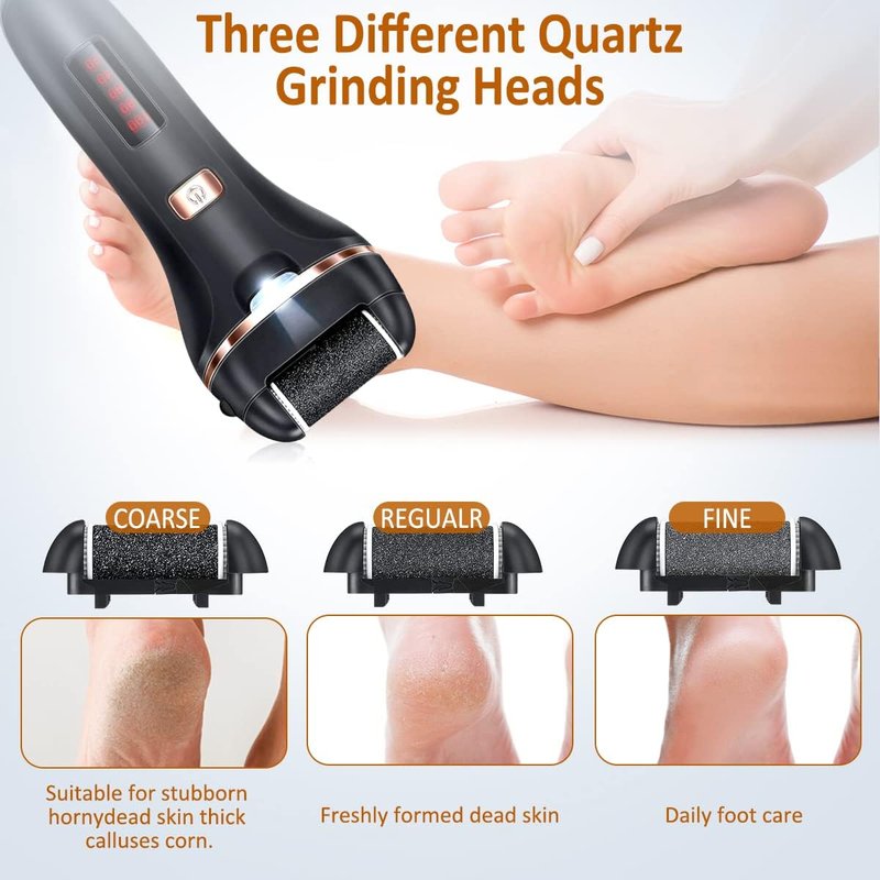 Electric Callus Remover - Rechargeable Waterproof Foot File for Hard Skin | 14-in-1 Professional Pedicure Kit with 3 Roller Heads, 2 Speeds (Black)