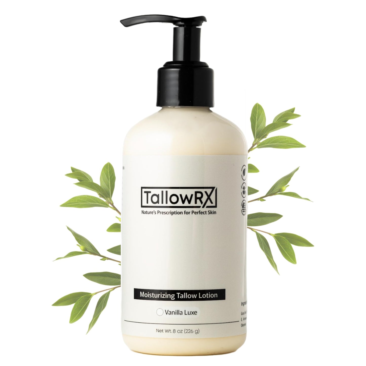 TALLOWRX Tallow Body Lotion – 100% Grass-Fed Beef Tallow for Skin, Face & Body – Pure & Organic Moisturizer with Jojoba Oil, Vitamin E (8 Fl Oz, Vanilla)