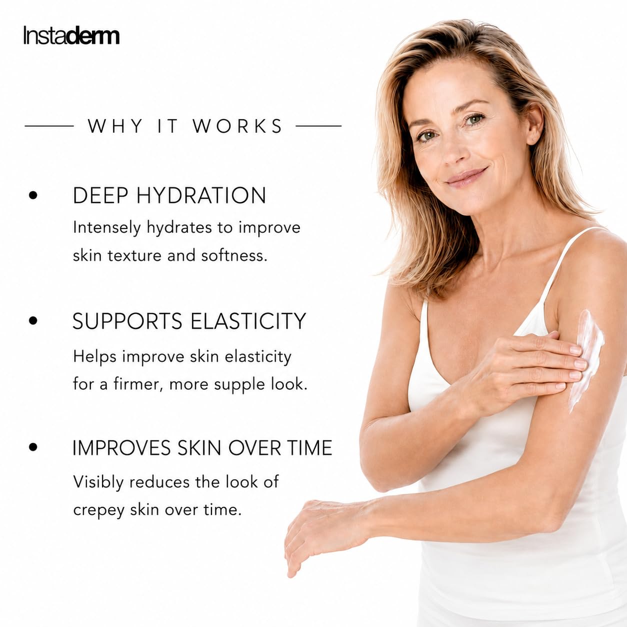 Instaderm Crepe Fix Body Cream – Anti-Aging Moisturizer for Neck & Body – Improve the Appearance of Thinning Aged Crepey Skin, Wrinkles & Dryness. Support Skins Natural Elastin & Collagen Production.