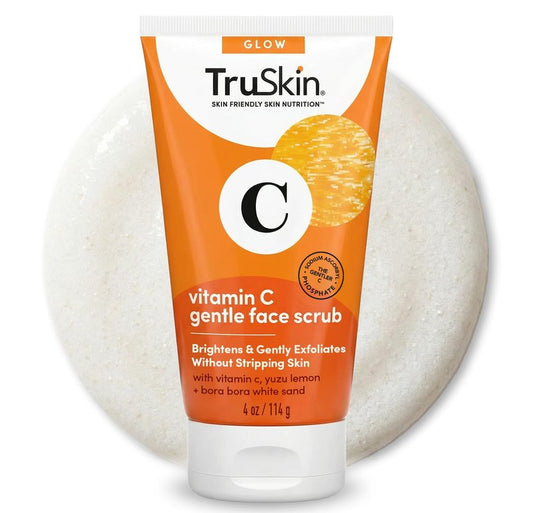 TruSkin Vitamin C Face Scrub & Face Exfoliator - Brightening Facial Scrub with Bora Bora White Sand & Yuzu Lemon - Smooths Texture and Reveals Softer-Looking Skin, 4 fl oz