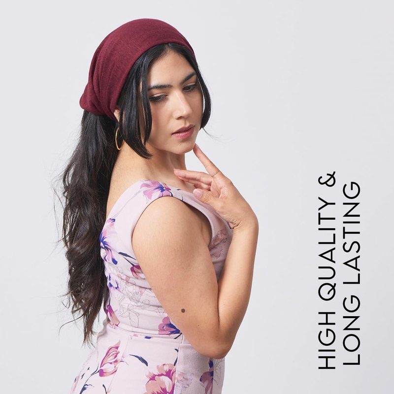 CHARM Womens Linen Head Band Mens Bandana Natural Elastic Hairband Sports Fashion Wrap Burgundy