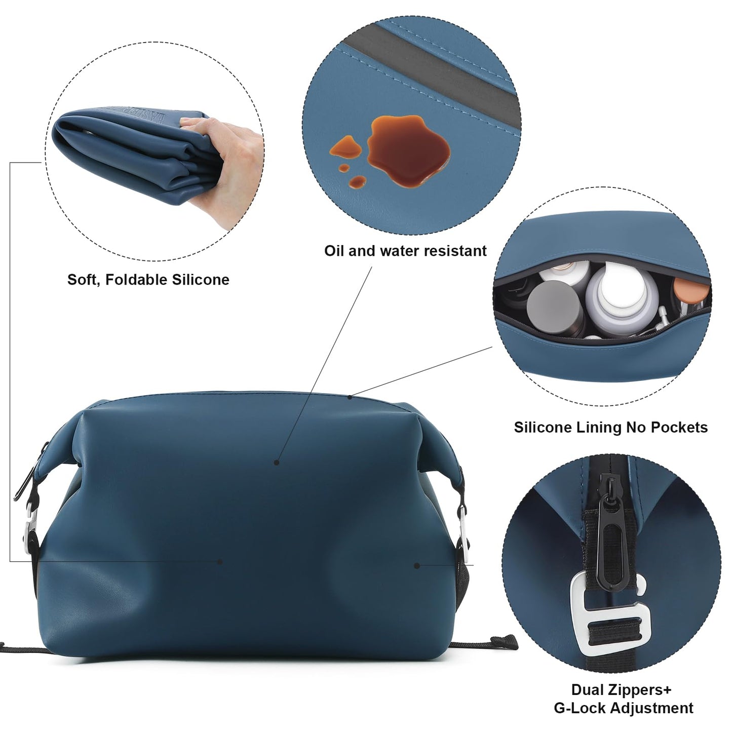 Vomgomfom 6L 13 Inch Silicone Toiletry Bag, Waterproof Leakproof Travel Cosmetic Organizer, Adjustable G-Buckle Compression Dopp Kit, Foldable Makeup Bag for Women & Men (Navy, 13" 6L)