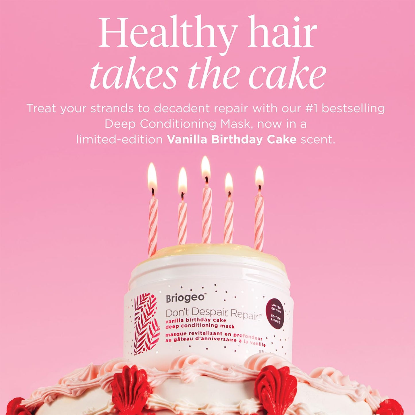 Briogeo Don't Despair, Repair! Birthday Cake Deep Conditioning Mask | Protein + Moisture Balance Conditioner for Dry, Damaged, Color-Treated Strands | Vegan & Cruelty-Free | 8 oz