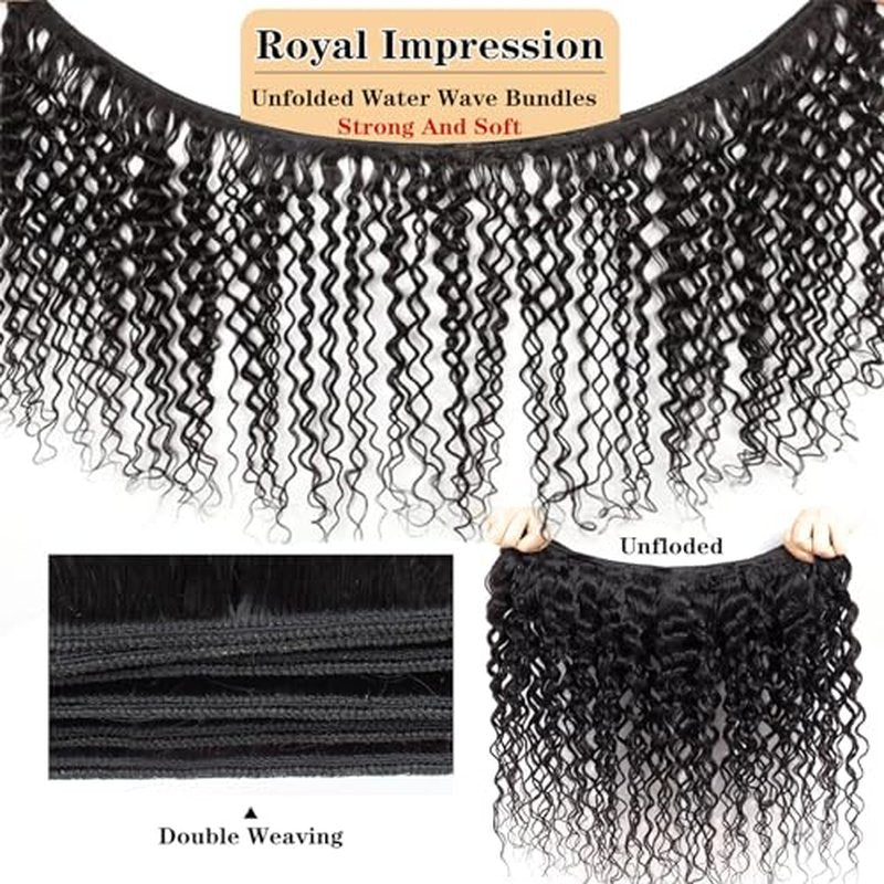 12A Water Wave Bundles with Closure Human Hair (12 14 16+10") 100% Unprocessed Virgin Brazilian Human Hair Wave 3 Bundles with 4¡¿4 Lace Closure Natural Color