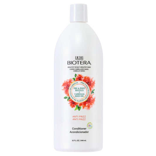 Biotera Anti-Frizz Smoothing Conditioner for Frizzy, Unruly Hair - Smooths & Controls Frizz with Coconut & Camellia Seed Oil, Enhances Shine & Softness, Color-Safe, Vegan, 32 Fl Oz