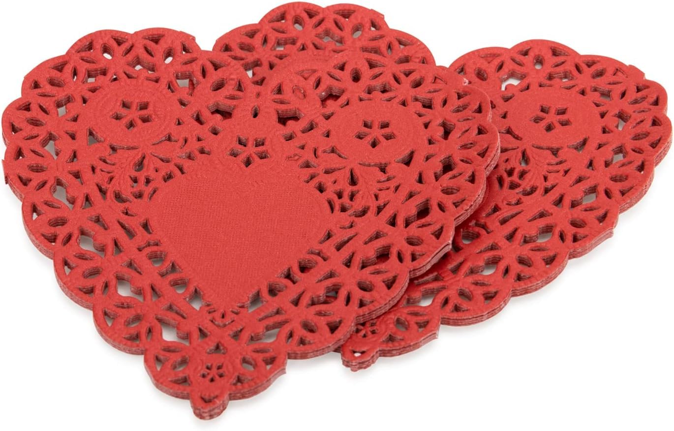 Hygloss Heart Doilies - 36 Pcs -6-Inch Red Paper Heart Shaped Doilies for Valentines Crafts, Table Settings - Ideal for Valentine Doily
