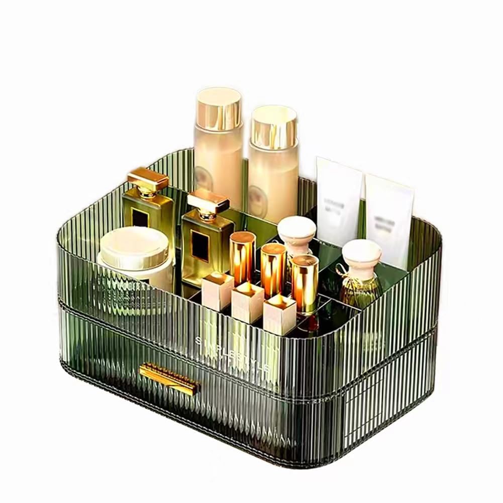 Makeup Organizer with Stackable Drawers - Ideal Vanity Storage for Cosmetics & Skincare | Green