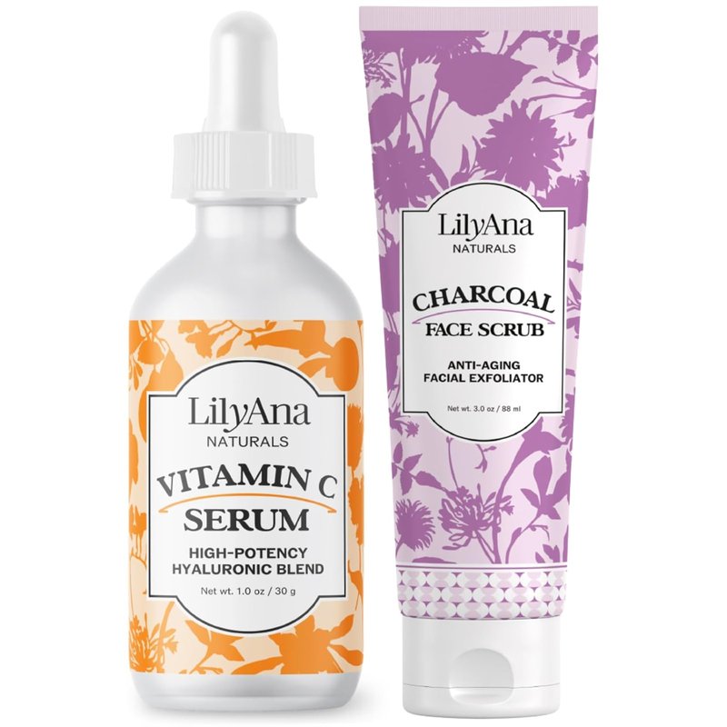 LilyAna Naturals Vitamin C Serum & Charcoal Face Scrub Bundle - 1oz & 3oz