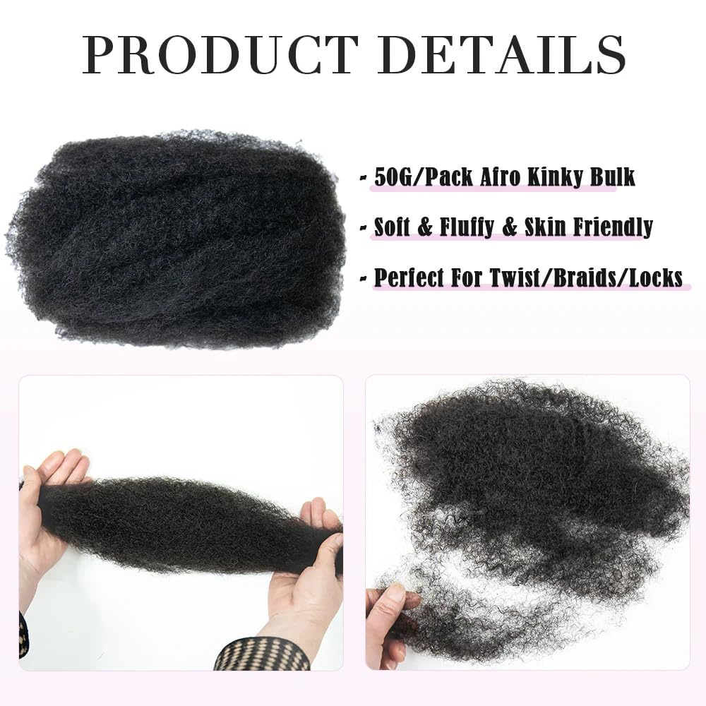 Ssawhair Afro Kinkys Bulk Human Hair For Dreadlock Extensions Repair Locs Mini Twist Braiding Hair Afro Kinky Curly Human Hair For Locs Extensions 14 Inch 50g