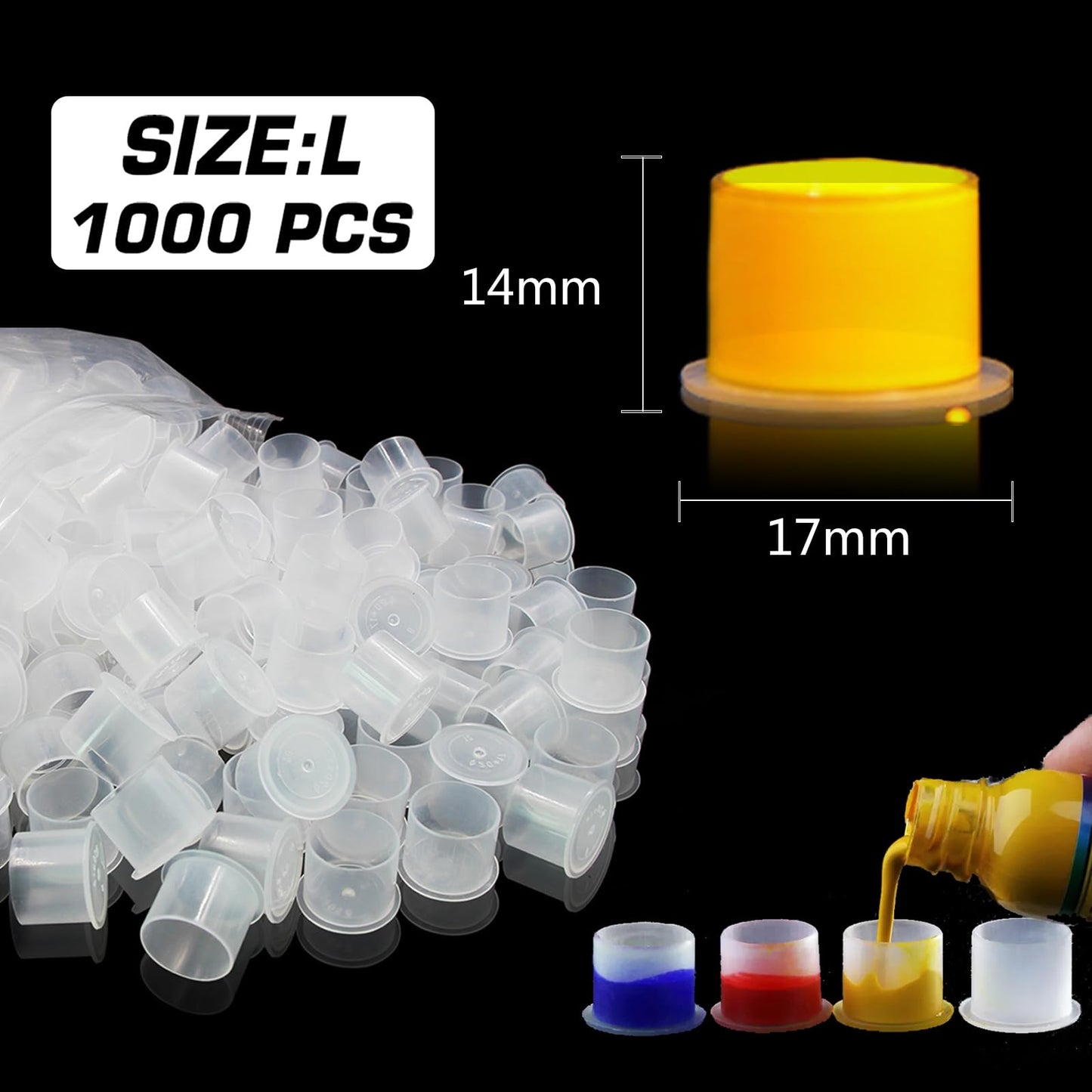Tattoo Ink Caps with Base 1000PCS - Romlon Tattoo Ink Cups Large Disposable Ink Caps #17 Tattoo Caps for Ink Pigment Tattoo Cups for Tattoo Ink Kit Tattoo Supplies