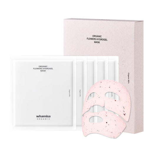 Whamisa Organic Flowers Hydrogel Facial Sheet Mask, Hydration, Deep Moisture, Skin Care, Skin Barrier Care, Blemish-Prone Skin Care, Smoothing Effect, Fermentation, Korean Skin Care (5 PCS/Pack)