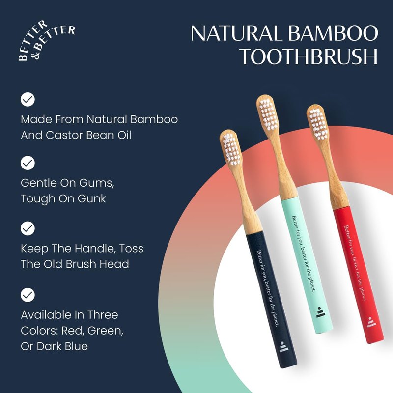 Better & Better Natural Bamboo Toothbrush for Kids | Extra Soft Bristle Toothbrush | 100% Plant-Based | Reusable Handle, Replaceable Brush Head | Eco-Friendly, Zero Plastic (Variety Pack of 3)