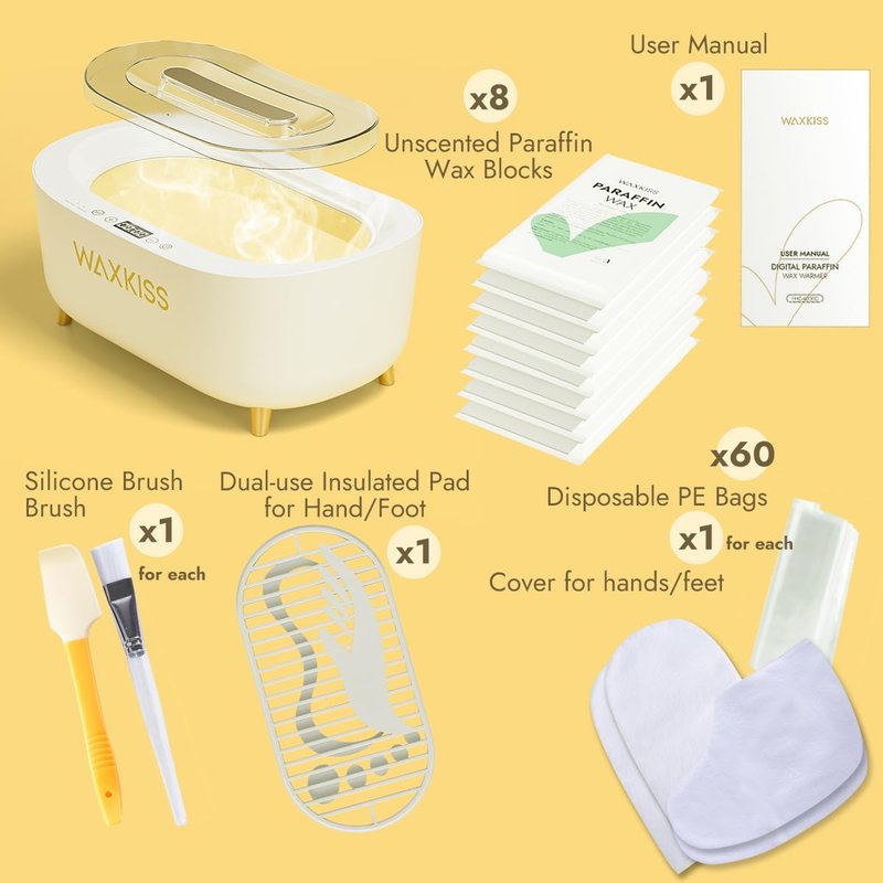 Waxkiss Intelligent Paraffin Wax Machine for Hands & Feet, 8 Pack Refills Paraffin Wax Warmer Kit for Professional Spa (A)