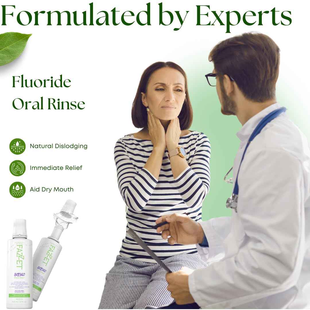 FAZZET Intenso Fluoride Oral Rinse – Soothe Tonsils, Combat Bad Breath – Alcohol, Gluten, and Paraben Free Mouthwash – Fresh Mint Flavor