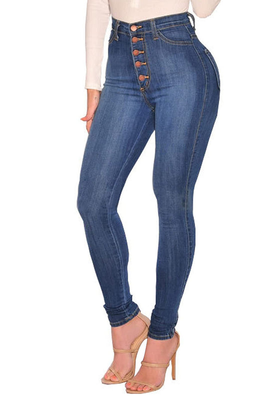 BISUAL Womens High Waisted Butt Lifting Jeans Distressed Stretch Skinny Sexy Colombian Jeans for Women (Blue, US 10)