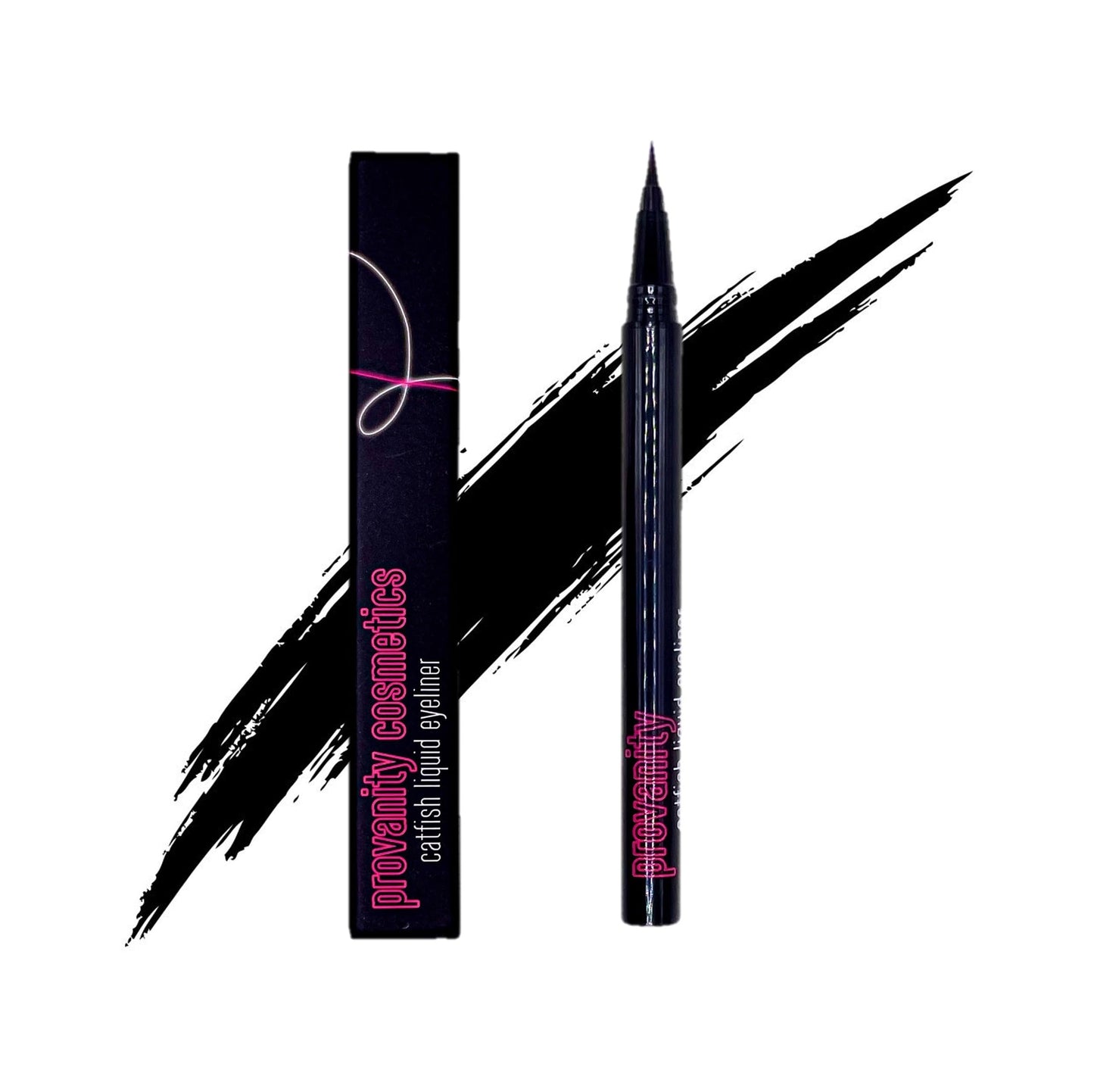 Provanity Cosmetics Catfish Liquid Eyeliner, Waterproof Liquid Eyeliner, Long Lasting Makeup with Fine Brush Tip Easy Apply Satin Finish, Smudge-Proof & Transfer-Proof - Blackout (Black)