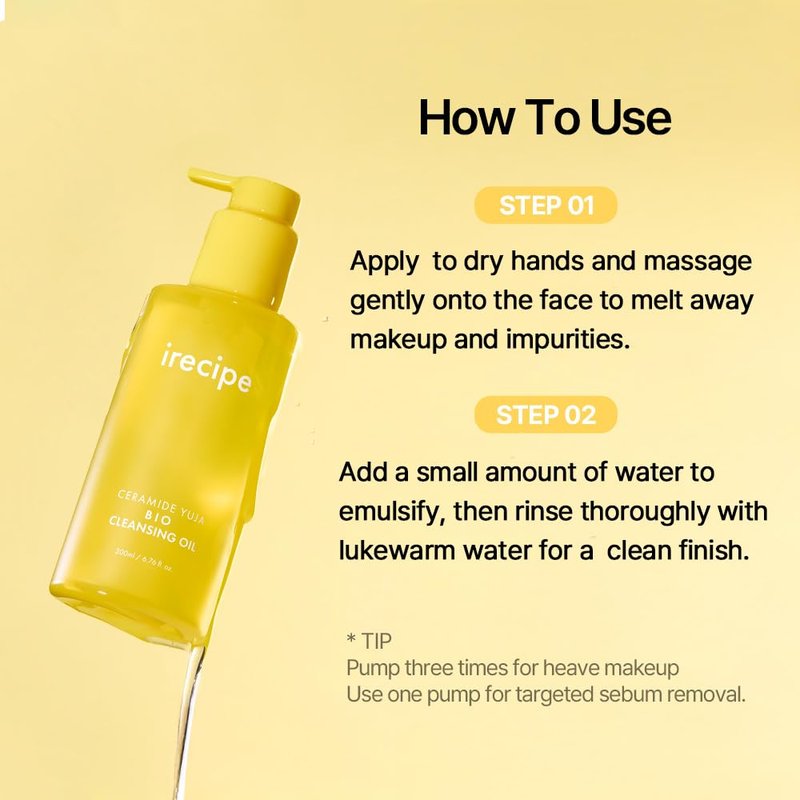 IRECIPE Ceramide Yuja Cleansing Oil (200ml) – Deep Pore Cleansing, Hydrating with Yuzu & Ceramide, Non-Comedogenic, Removes Waterproof Makeup, Ideal for Acne-Prone Skin (6.76oz)