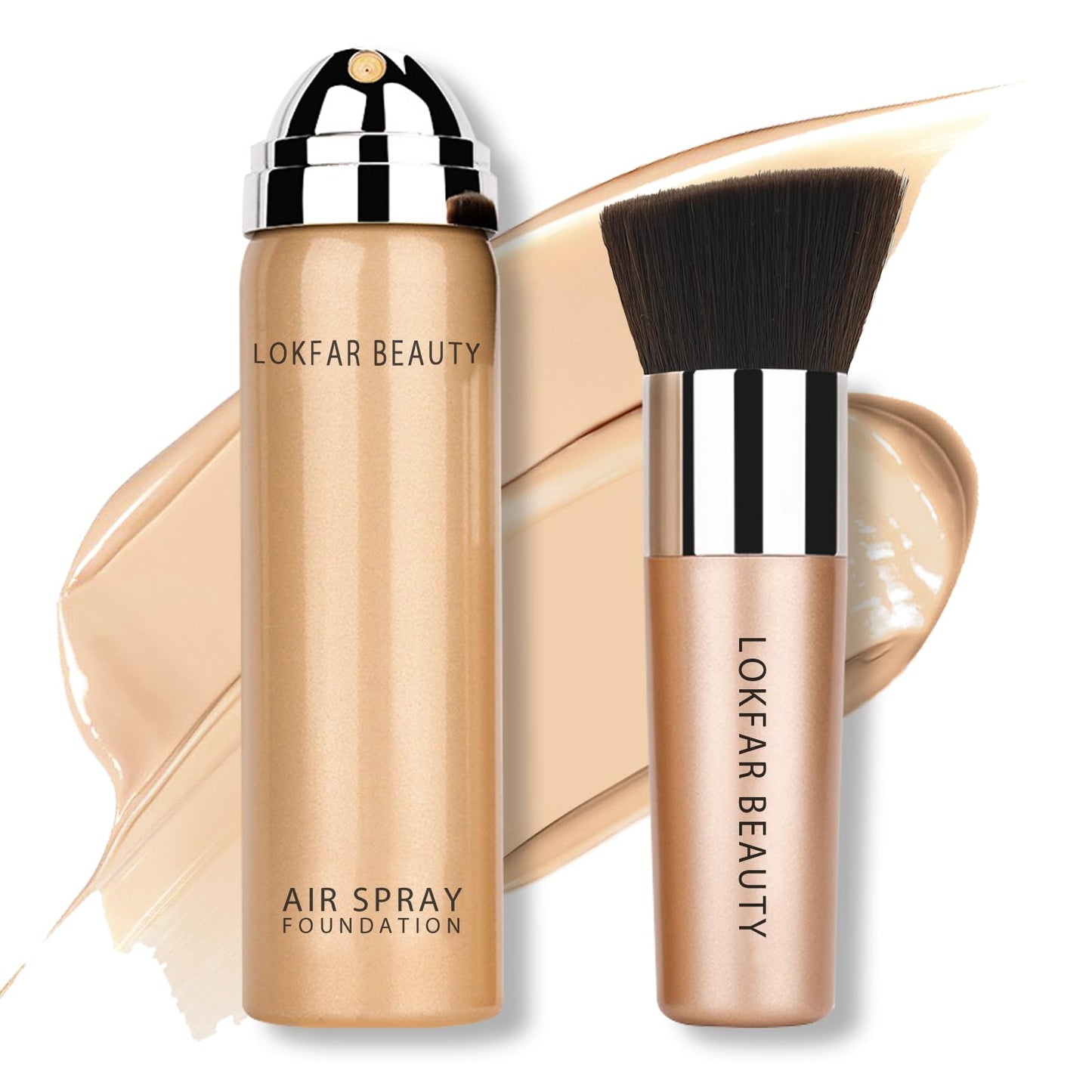 LOKFAR AirBrush Foundation Spray, Silky Mist Spray Makeup Kit with Brush, Full Coverage Foundation for Smooth Radiant Finish, Formula Breathable Lightweight Hydrating | #02 Nude