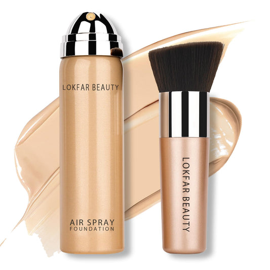 LOKFAR AirBrush Foundation Spray, Silky Mist Spray Makeup Kit with Brush, Full Coverage Foundation for Smooth Radiant Finish, Formula Breathable Lightweight Hydrating | #02 Nude