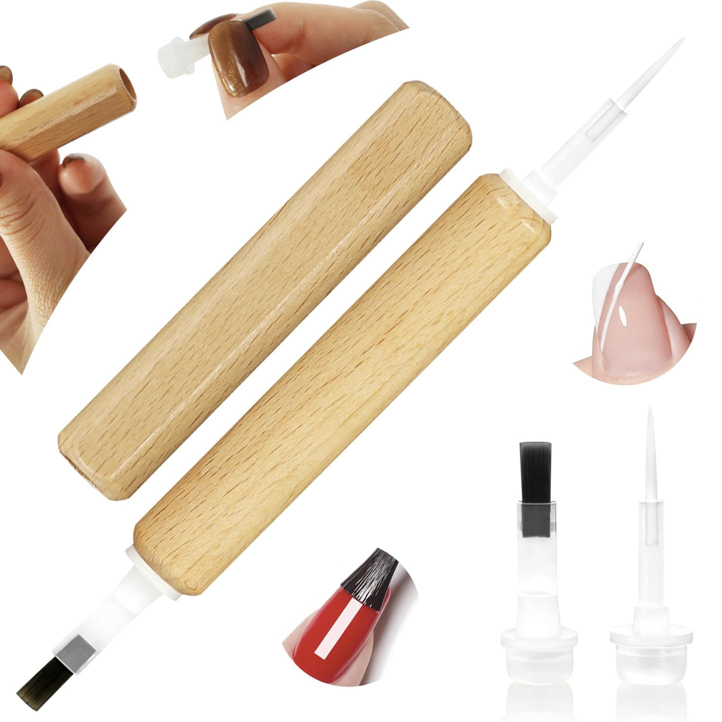 C12rtive 50Pcs Replacement Nail Polish Brush Kit,Dual-Ended Professional Nail Art Brush for Dip Powder Base Coat,Nail Polish Acrylic Brush with Flat Brush & Pointed Brush for DIY & Salon Use