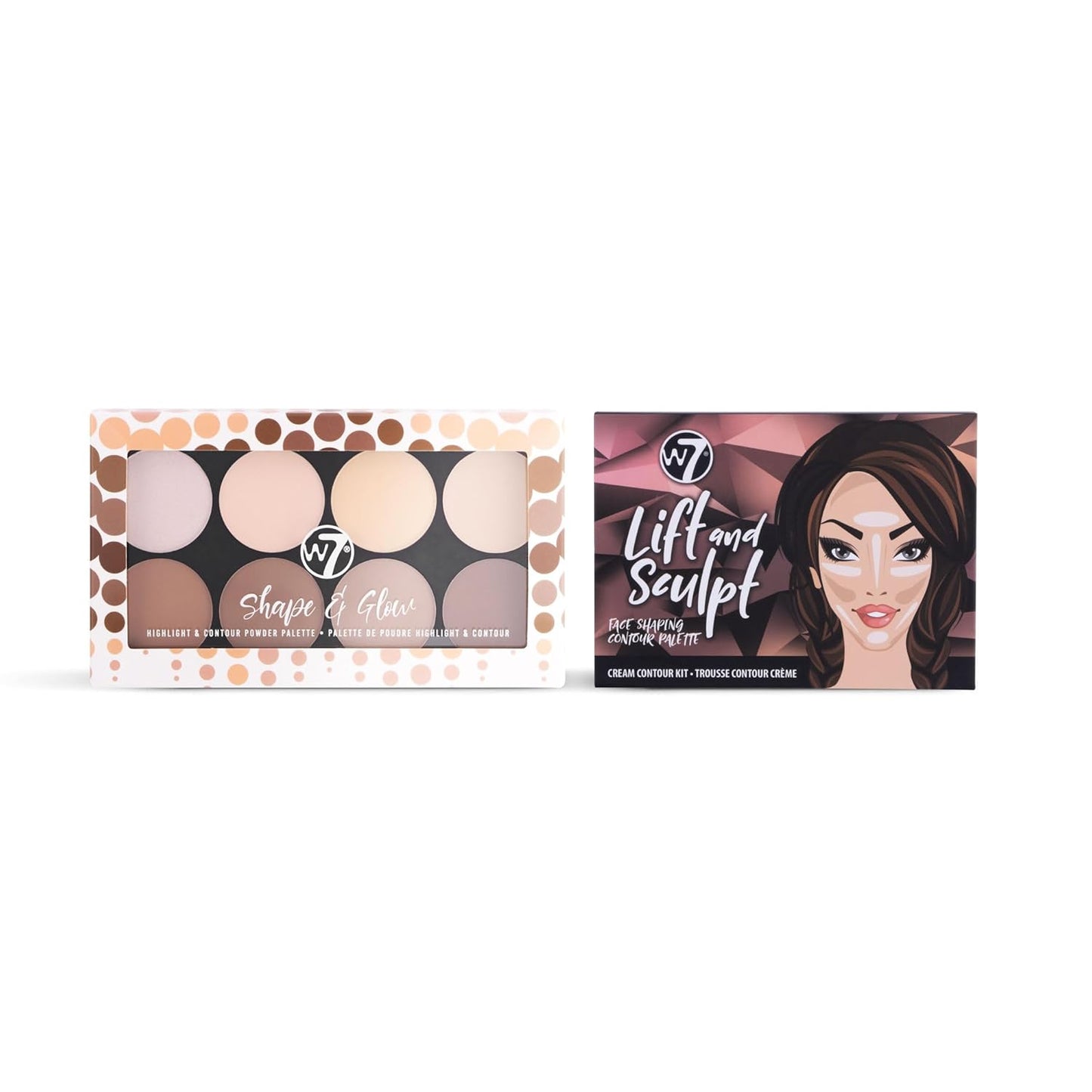 W7 Lift & Sculpt Face Palette Set - Cream Contour & Powder Duo for Flawless Glow | 2 Full-Size Palettes
