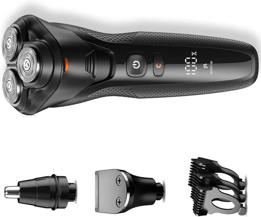 Men's Grooming Kit: 3-in-1 Electric Trimmer & Shaver, IPX7 Waterproof for Wet/Dry Use, Travel Ready with Precision Blades