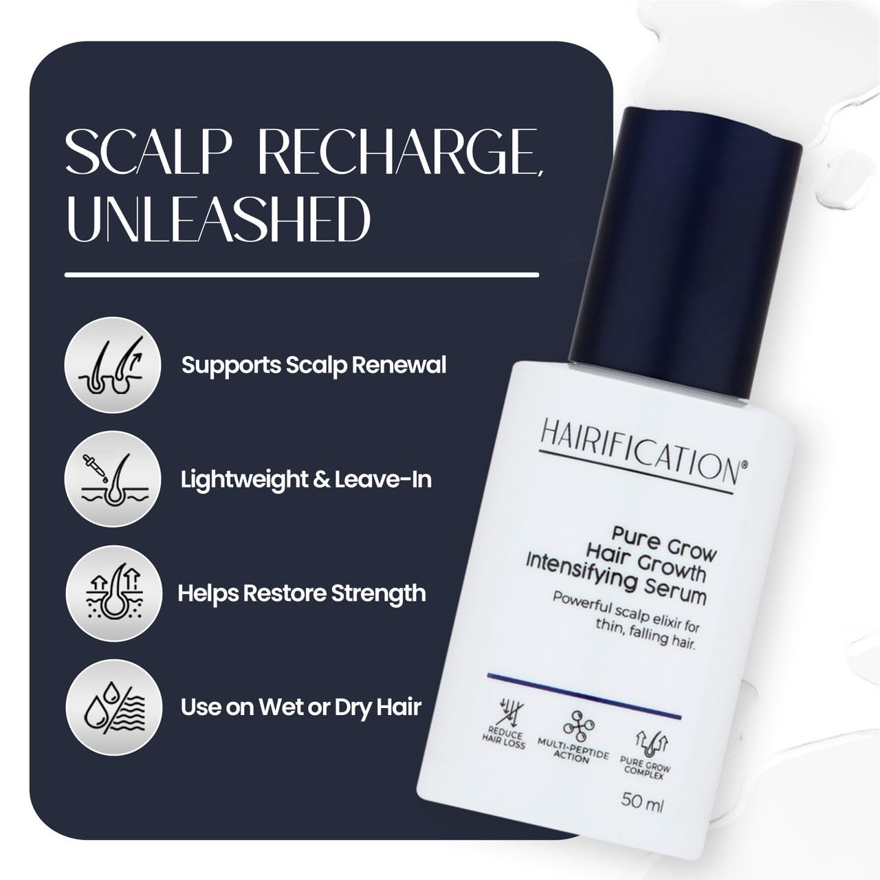 Hairification Pure Grow Scalp Elixir with Biotin & Ginseng, Formulated for Thin Hair and Scalp Care to Help Enhance Volume and Shine - 50ml