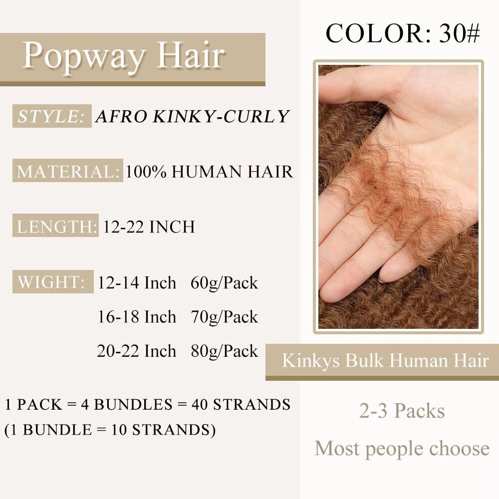 Spring Twist Hair - Afro Kinky Bulk Human Hair Bundles | 12 Inch Ginger Marley Twist for Crochet & Braiding