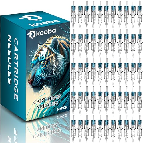 50 Pcs Disposable Tattoo Cartridge Needles #10 Bugpin Assorted Mixed Size Round Liner - 10 Pcs each of 3RL 5RL 7RL 9RL 11RL with Membrane Safety Cartridges for Rotating Tattoo Pen Machine Gun