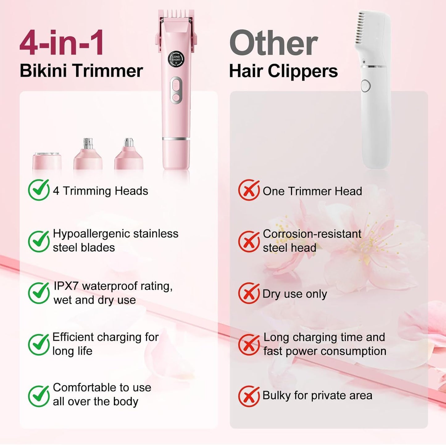 Bikini Trimmer for Women,4 in1 Electric Razor & Shaver with Dual Ceramic Blades,Dermave Bikini Shaver,Body & Intimate Areas, 90min Cordless Runtime, Waterproof Travel Grooming Kit
