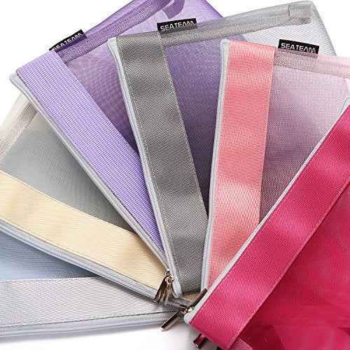 Sea Team 6pcs Multicolored Portable Travel Toiletry Pouch Nylon Mesh Cosmetic Makeup Organizer Bag with Zipper (ST-CB0616)