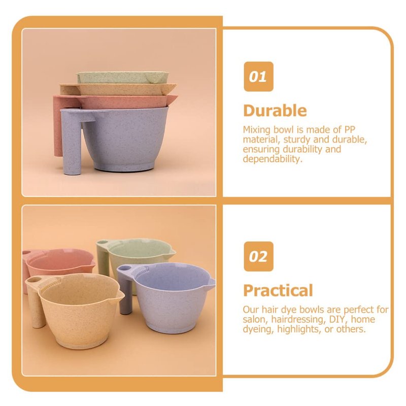 minkissy Hair Dye Mixing Bowls Set with Ergonomic Handles Portable Color Mixing Bowls for Hair Salon and Home Use Durable Pp Material 6.69X3.54X6.29 Inch 4-Pack