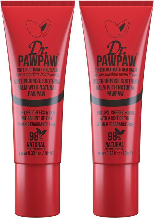 Dr. PawPaw Multipurpose Tinted - Lip Moisturizer with Buildable Color - Natural Tinted Lip Balm - Safe for Sensitive Skin - Ultimate Red - 0.33 oz (Pack of 2)