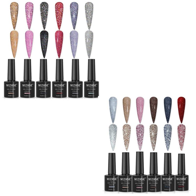 MIZHSE Diamond Gel Nail Polish Set - Reflective Colorful Glitter for Stunning Nails | 6 Shades